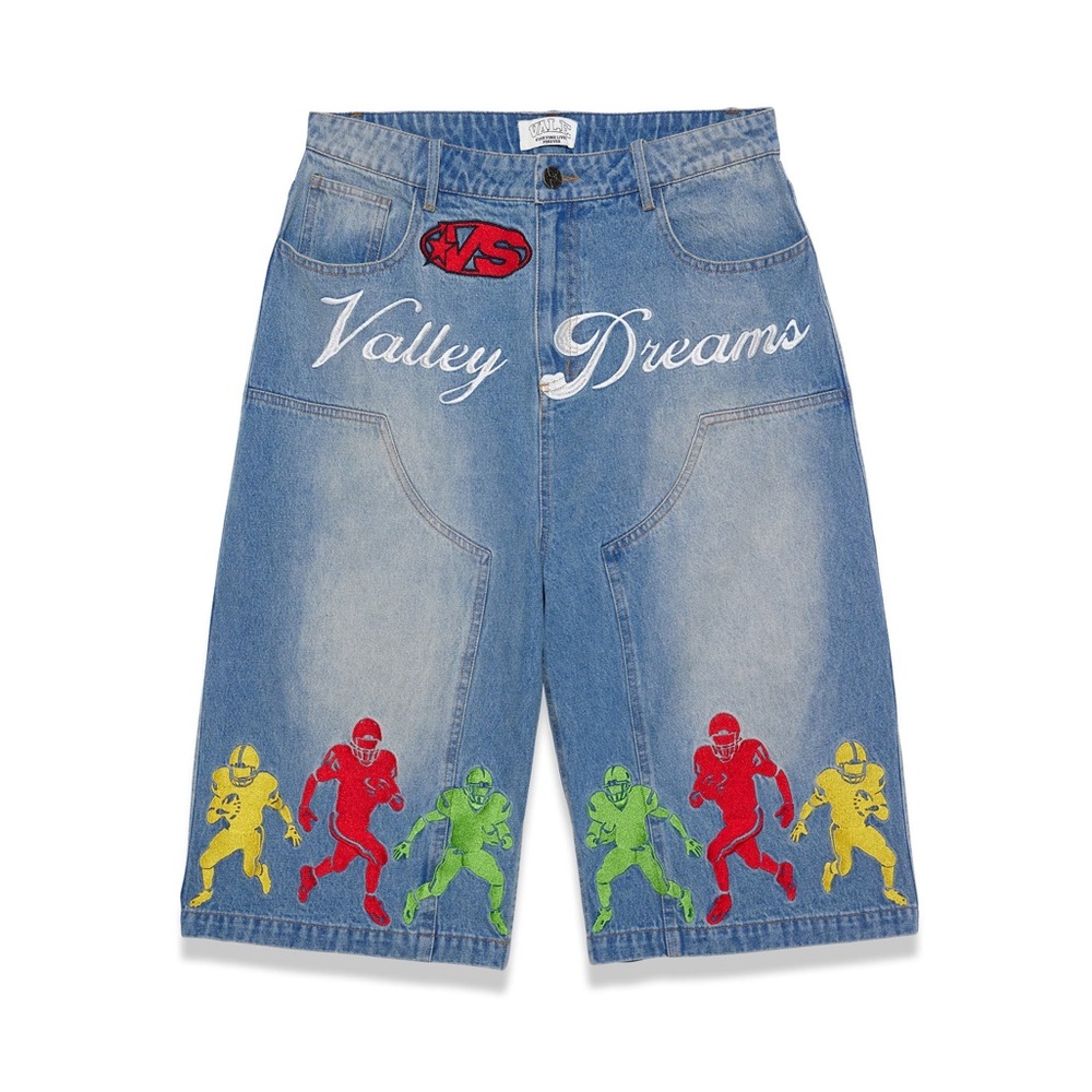 Vale Forever Valley Dream Football Blue Denim Men Jorts Sz 32